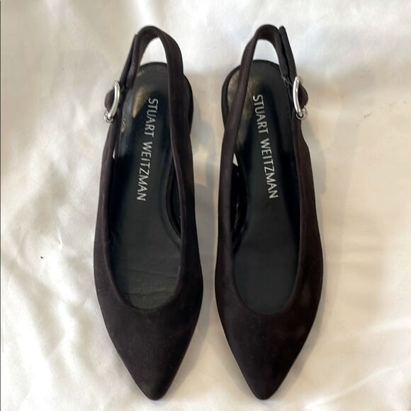 STUART WEITZMAN BROWN SUEDE SLINGBACK FLATS.  NEW - Picture 1 of 8